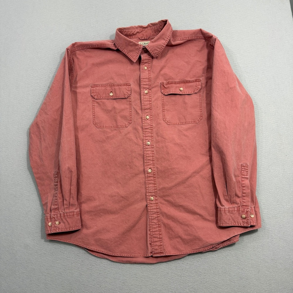 LL Bean Sunwashed Canvas Shirt Mens XXL Red Traditional Fit Long Sleeve 270133